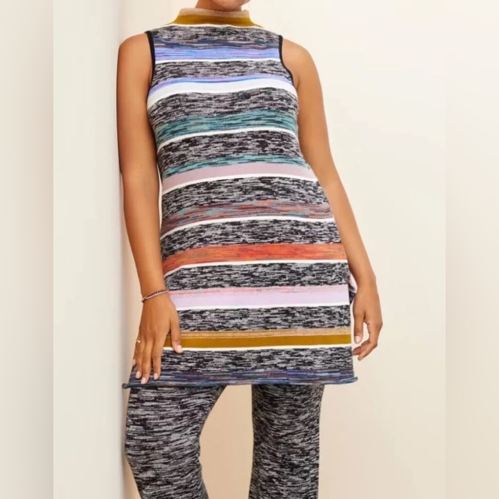 Anthropologie Sweater Dress Turtleneck Multicolor Striped Sleeveless Tunic sz M